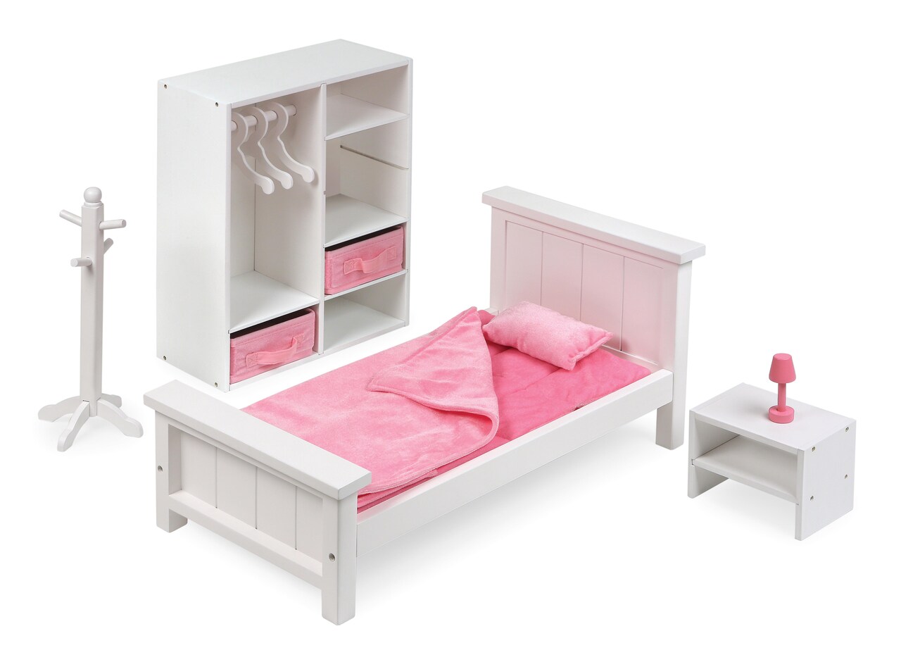 Badger Basket Bedroom Furniture Set for 18 inch Dolls - White/Pink